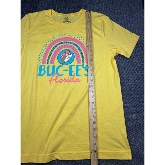 Buc-ee's Womens Yellow Pink Rainbow Florida Graphic Short Sleeve T-Shirt Size L - Picture 7 of 7
